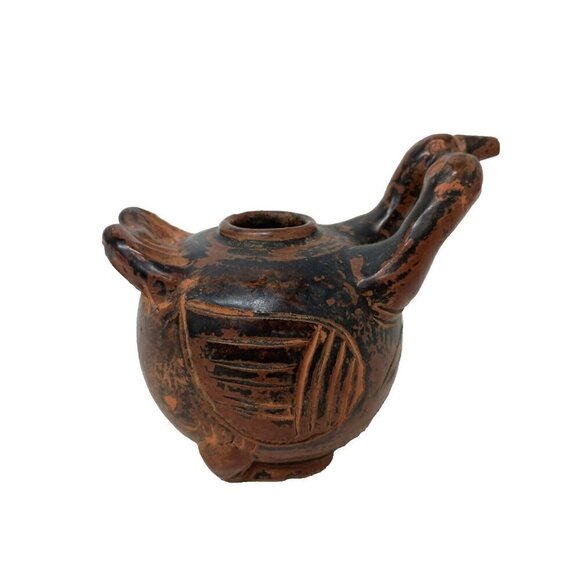 Antique Asian Pottery Kissing Ducks Vase Vessel Primitive Figural Terracotta
